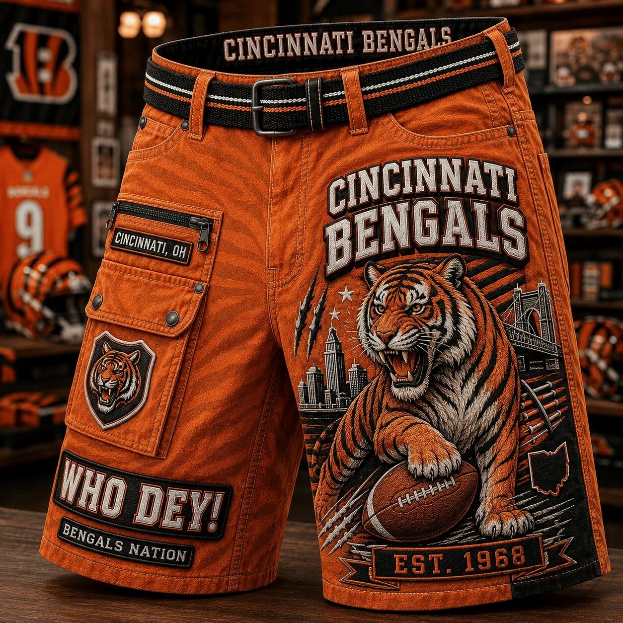 Cincinnati Bengals Who Dey Football Nation Orange Casual Shorts