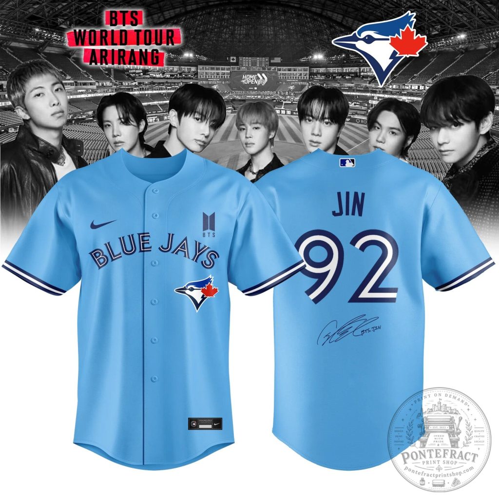 Toronto Blue Jays Jin BTS World Tour Arirang Baseball Jersey Toronto Blue Jays Jin BTS World Tour Arirang Baseball Jersey