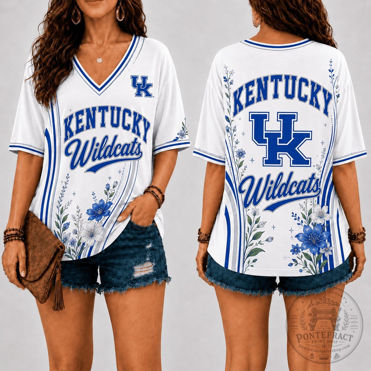Kentucky Wildcats Floral Line V-Neck T-Shirt for Women