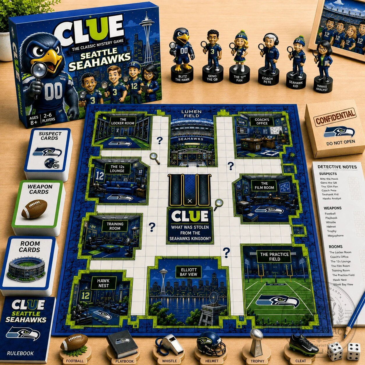 Seattle Seahawks Clue Board Game NFL Football Mystery Edition