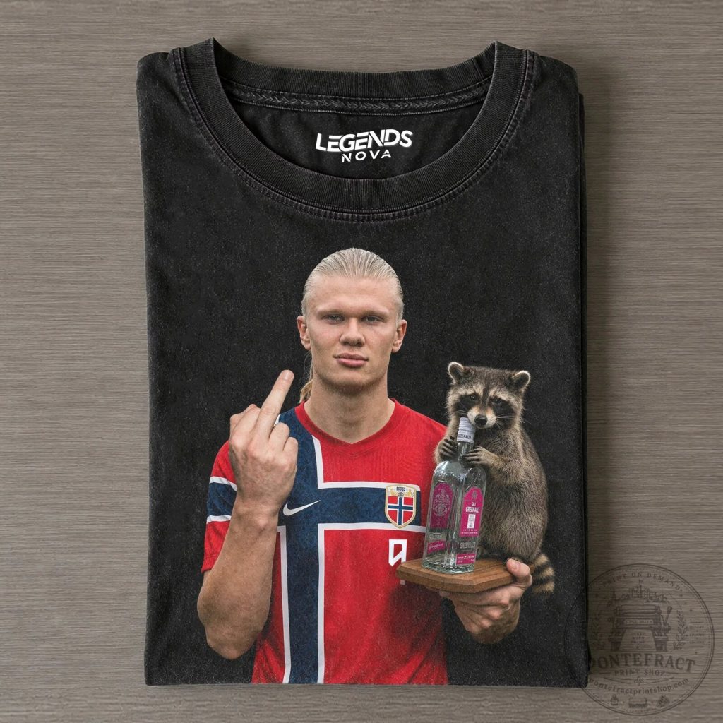 Erling Haaland Norway Football Player and Whiskey Raccoon Funny Black T-Shirt Erling Haaland Norway Football Player and Whiskey Raccoon Funny Black T-Shirt