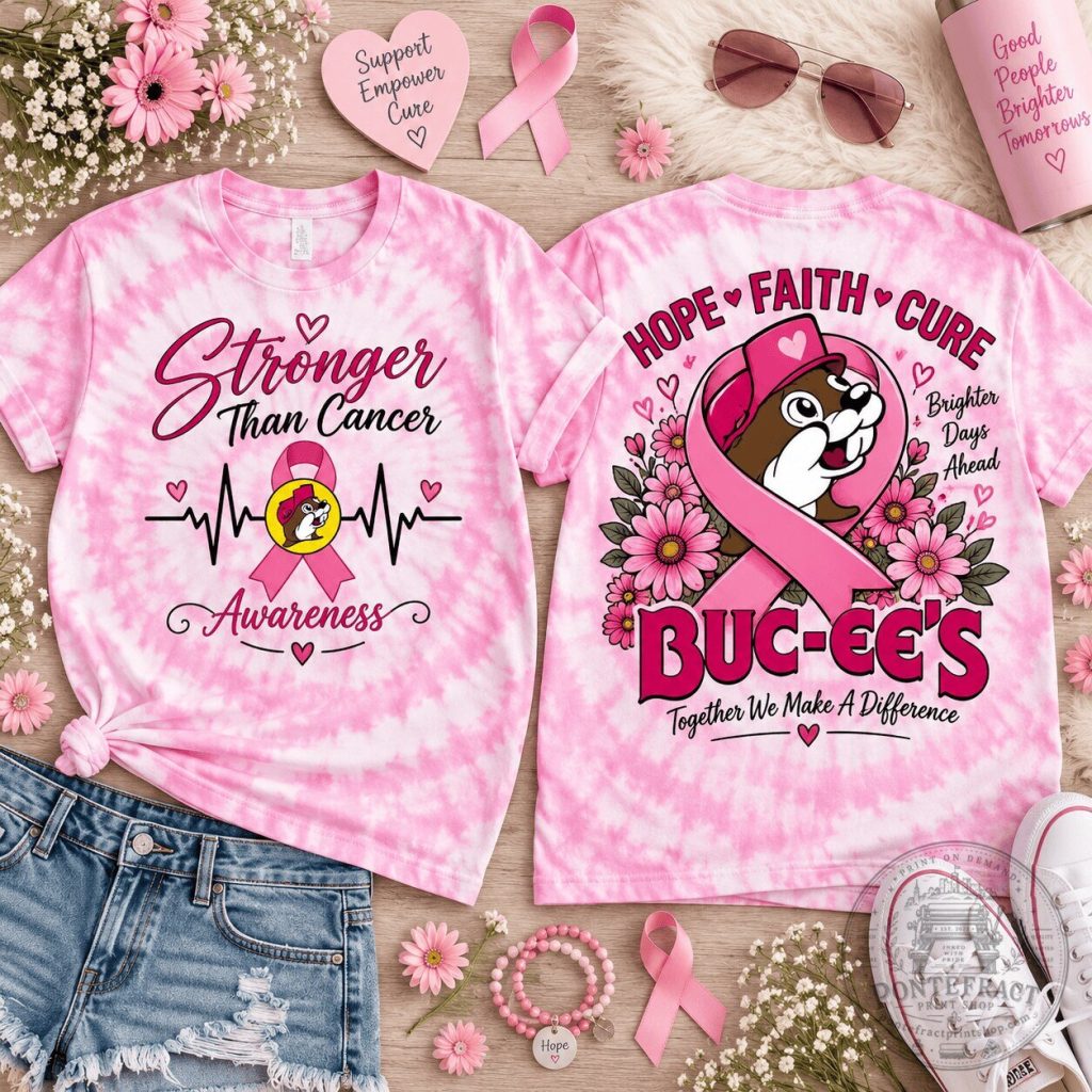 Buc-ee's Stronger Than Cancer Awareness Pink Tie-Dye T-Shirt Buc-ee's Stronger Than Cancer Awareness Pink Tie-Dye T-Shirt