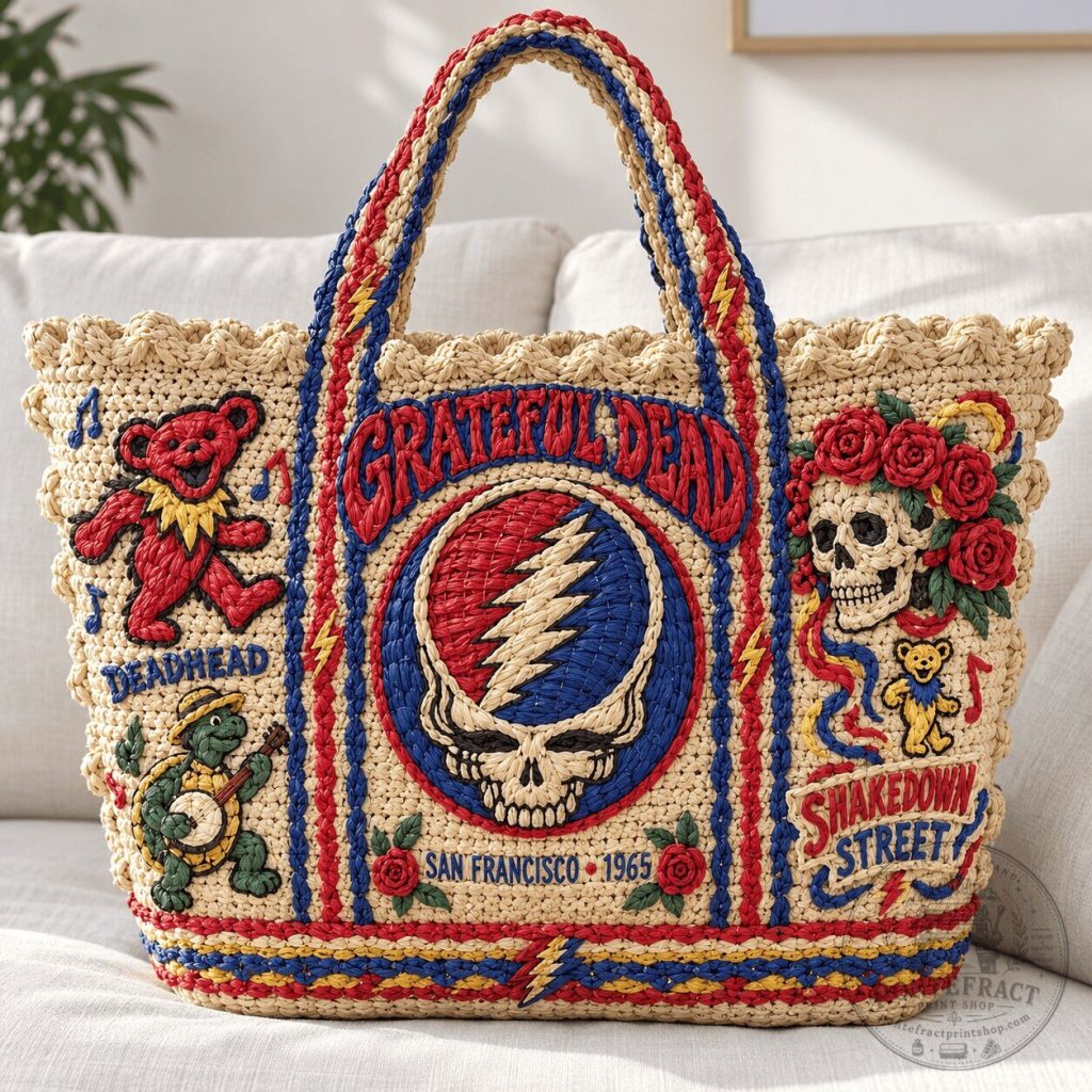 Grateful Dead Straw Style Embellished Tote Bag Grateful Dead Straw Style Embellished Tote Bag