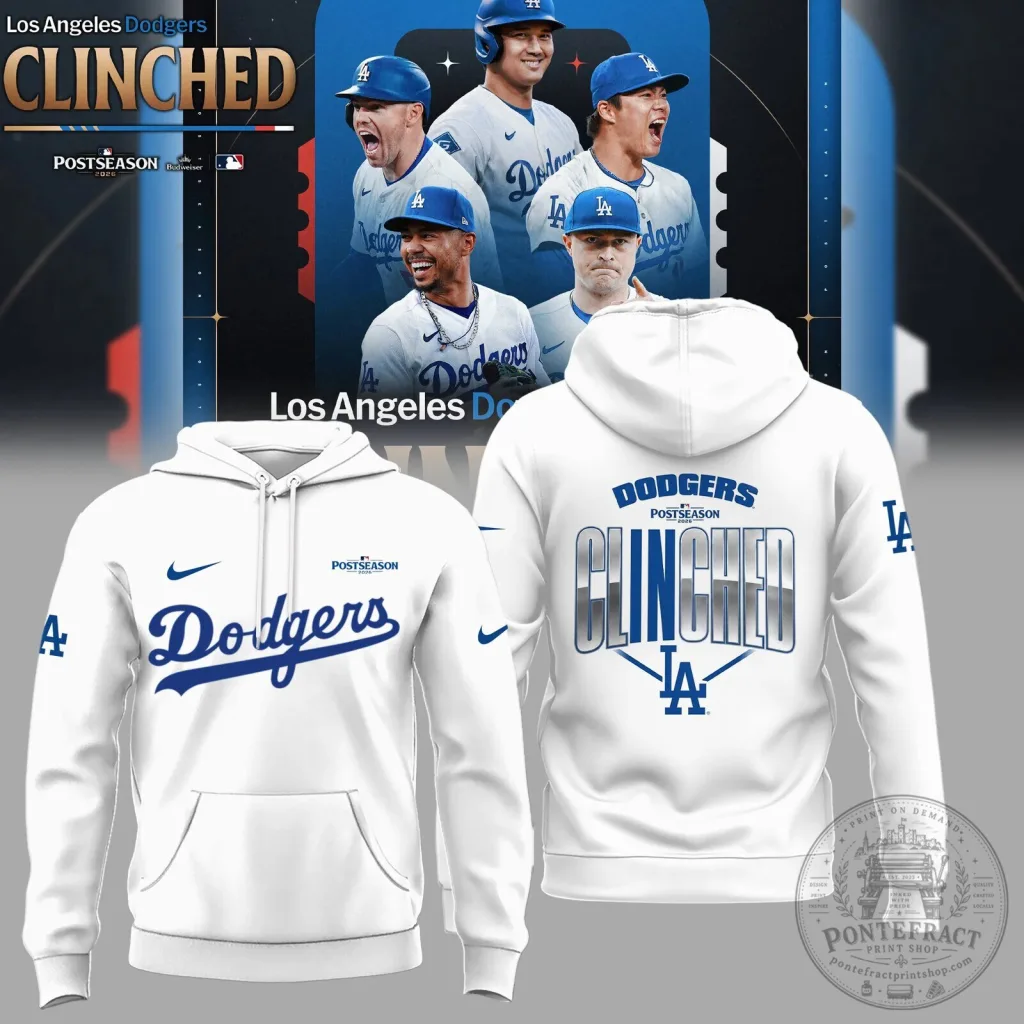 Los Angeles Dodgers Clinched Postseason 2026 White Hoodie 15 Los Angeles Dodgers Clinched Postseason 2026 White Hoodie