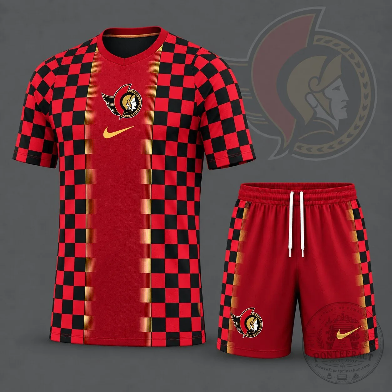 Ottawa Senators Checkerboard Fusion National Hockey League Jersey and Shorts Set