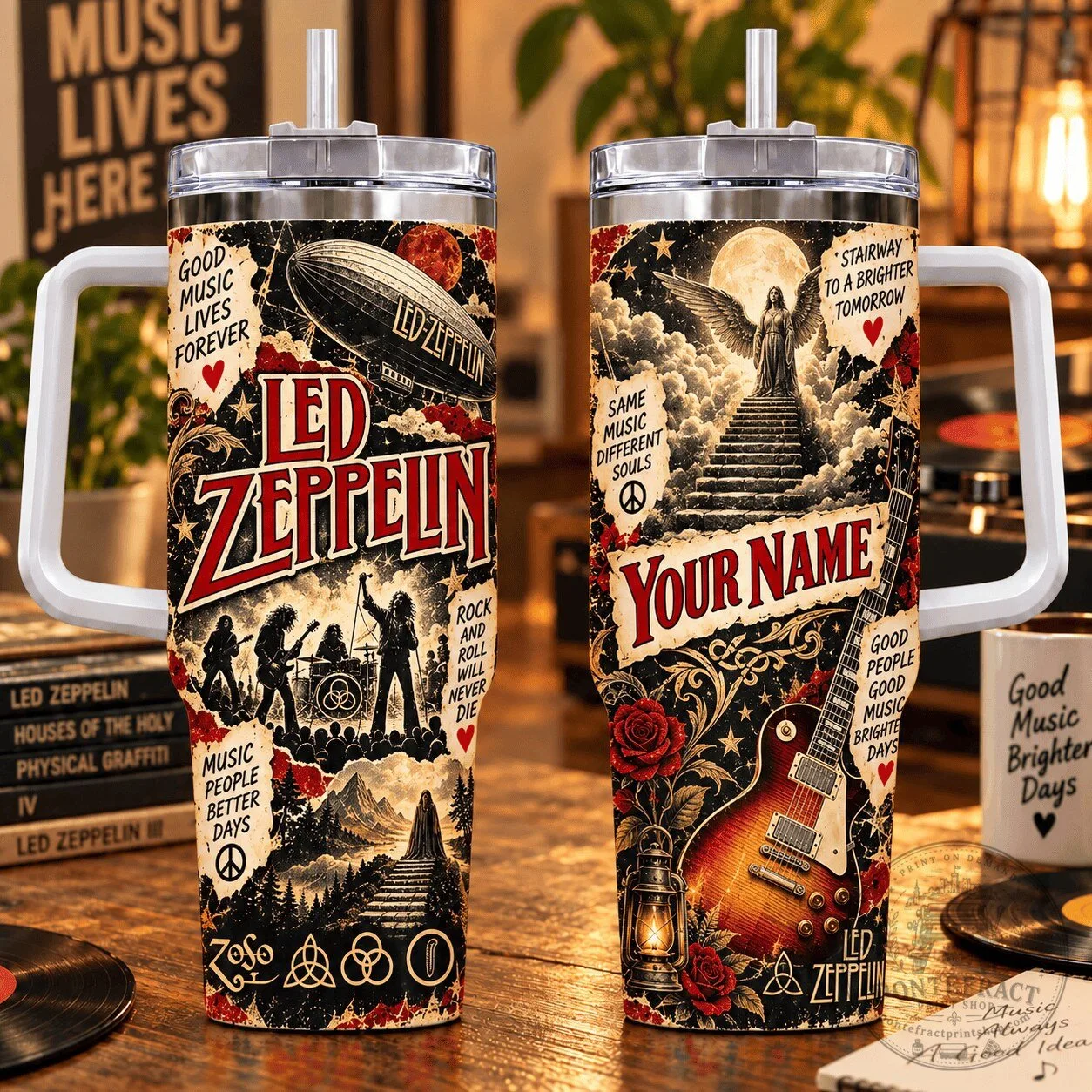 Led Zeppelin Personalized Stainless Steel Insulated Tumbler with Handle
