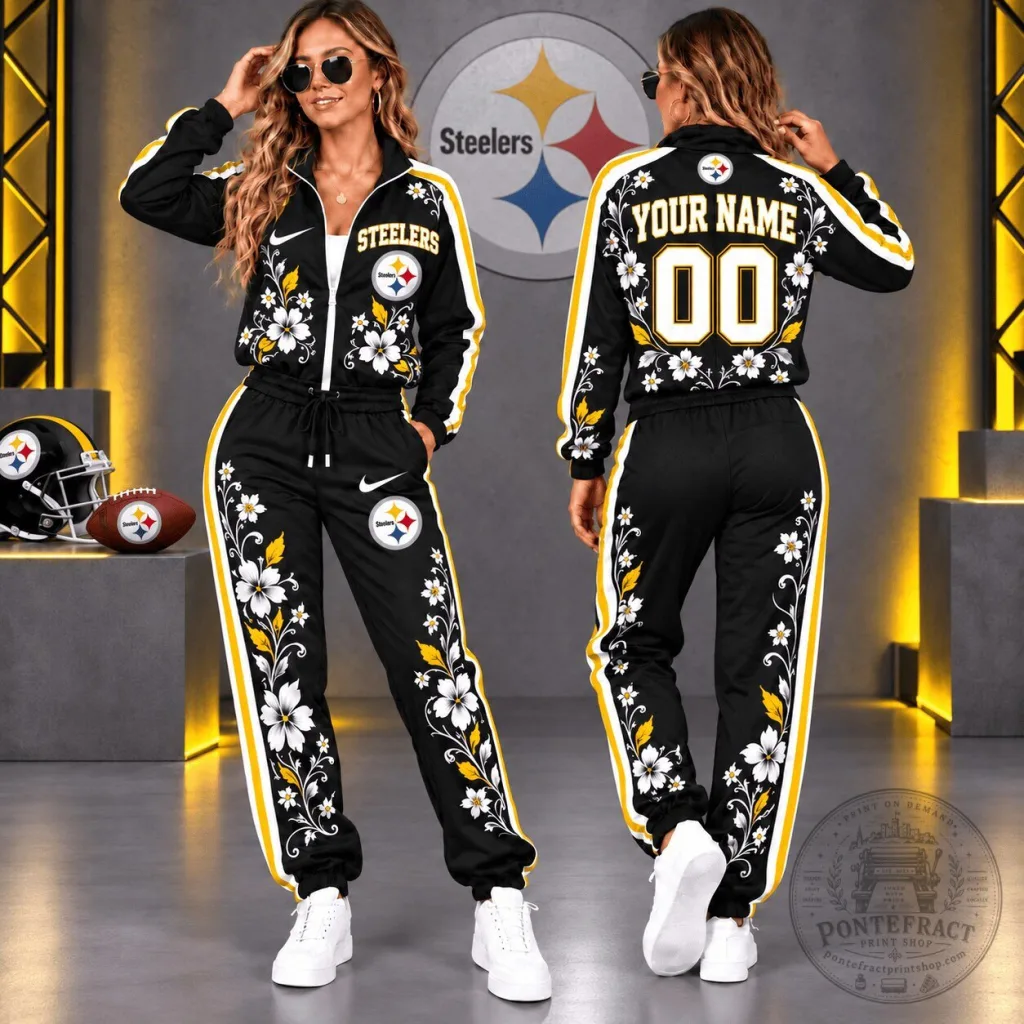 Pittsburgh Steelers Custom Name and Number Floral Tracksuit for Women Pittsburgh Steelers Custom Name and Number Floral Tracksuit for Women