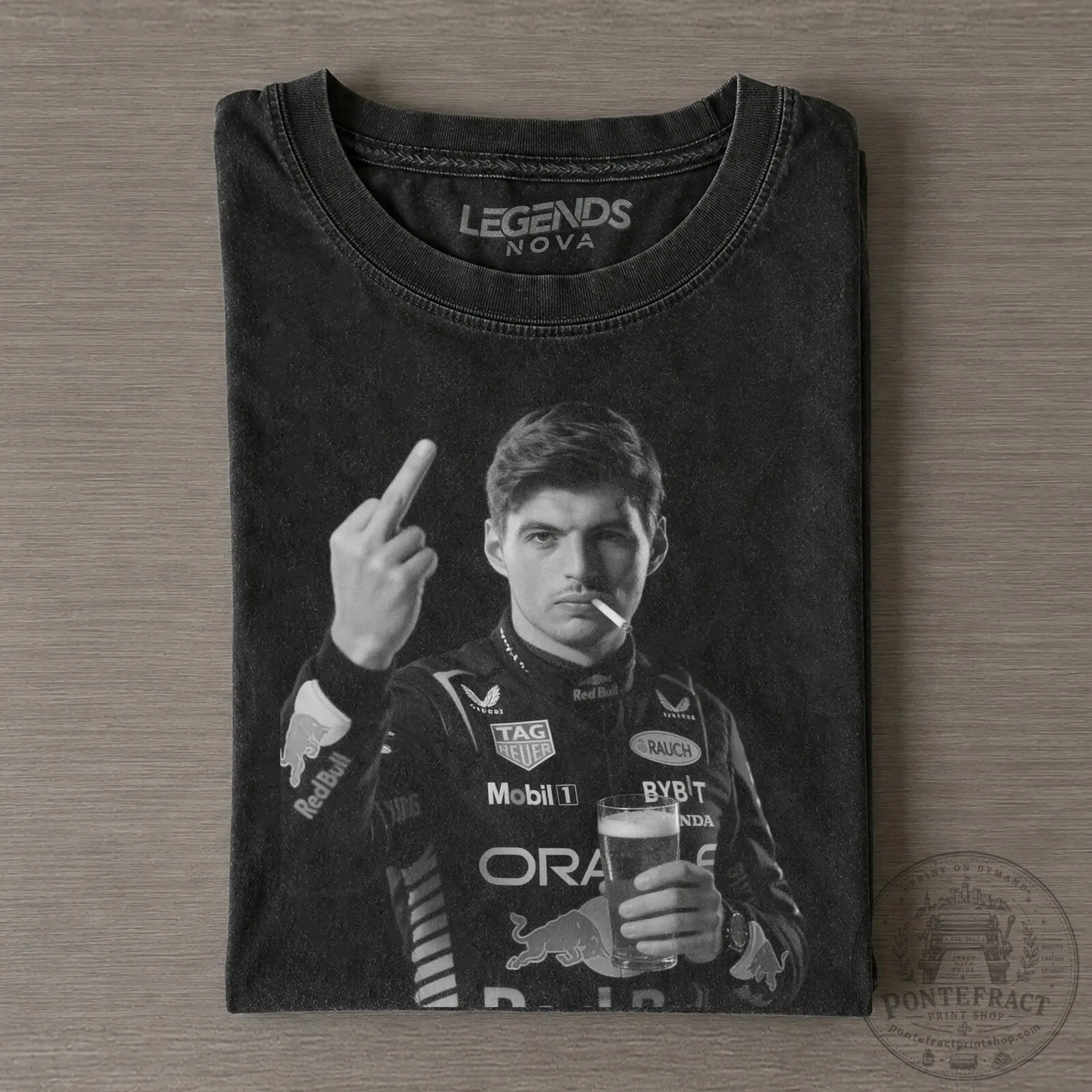 Funny Formula 1 Driver T-Shirt Featuring Max Verstappen's Middle Finger Design
