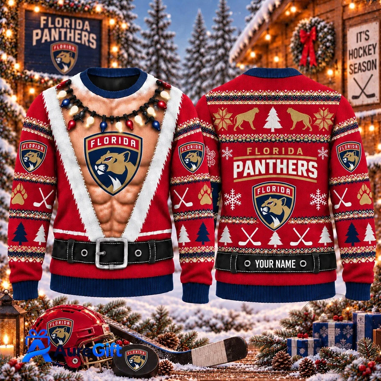 Florida Panthers National Hockey League Christmas Santa Claus Ugly Sweater