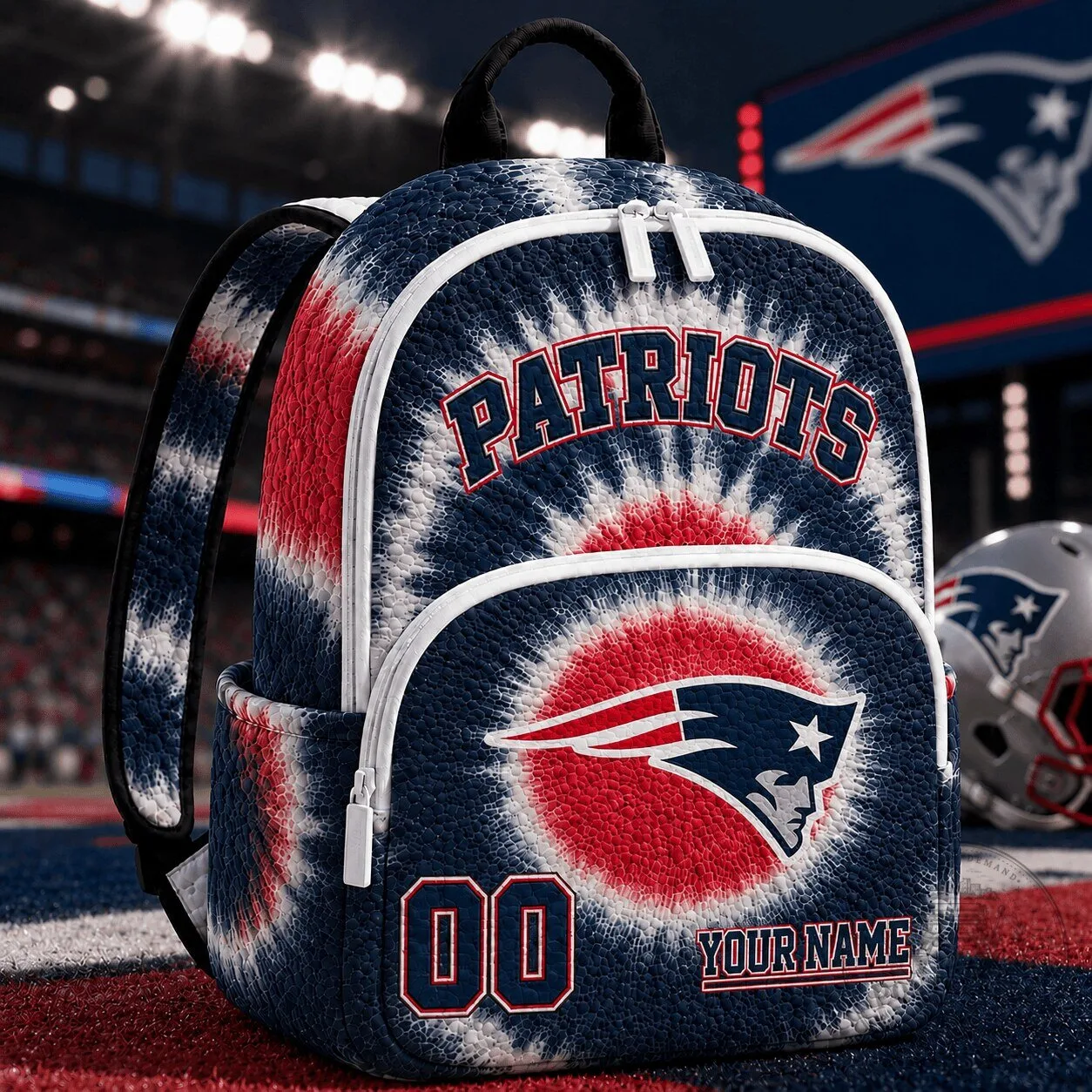 New England Patriots Tie Dye Custom Name and Number Backpack