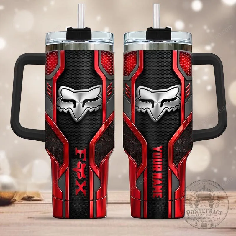 Fox Racing Motocross Red and Black Insulated Tumbler with Handle