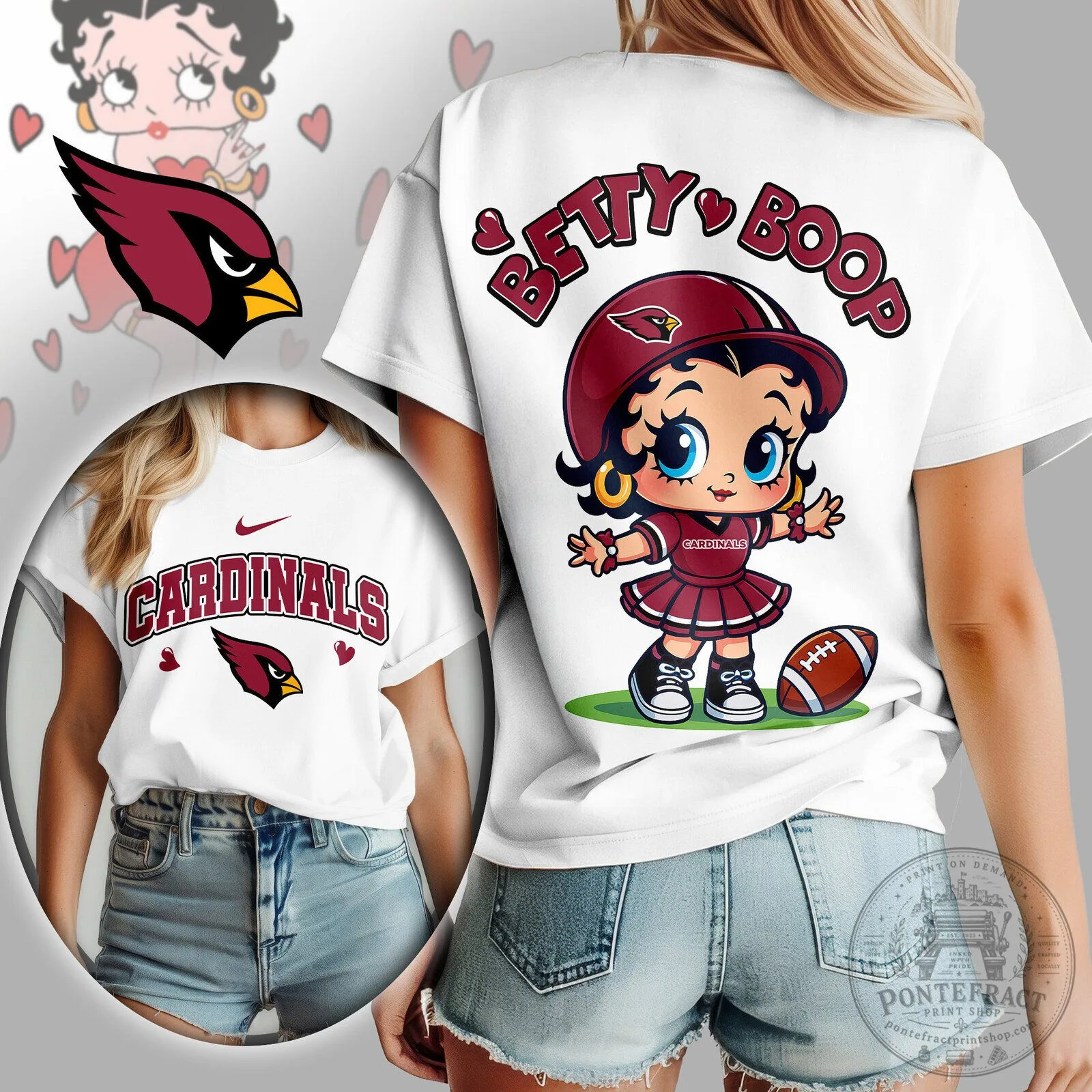 Arizona Cardinals Betty Boop Football Fan Women's White T-Shirt 2 Arizona Cardinals Betty Boop Football Fan Women's White T-Shirt