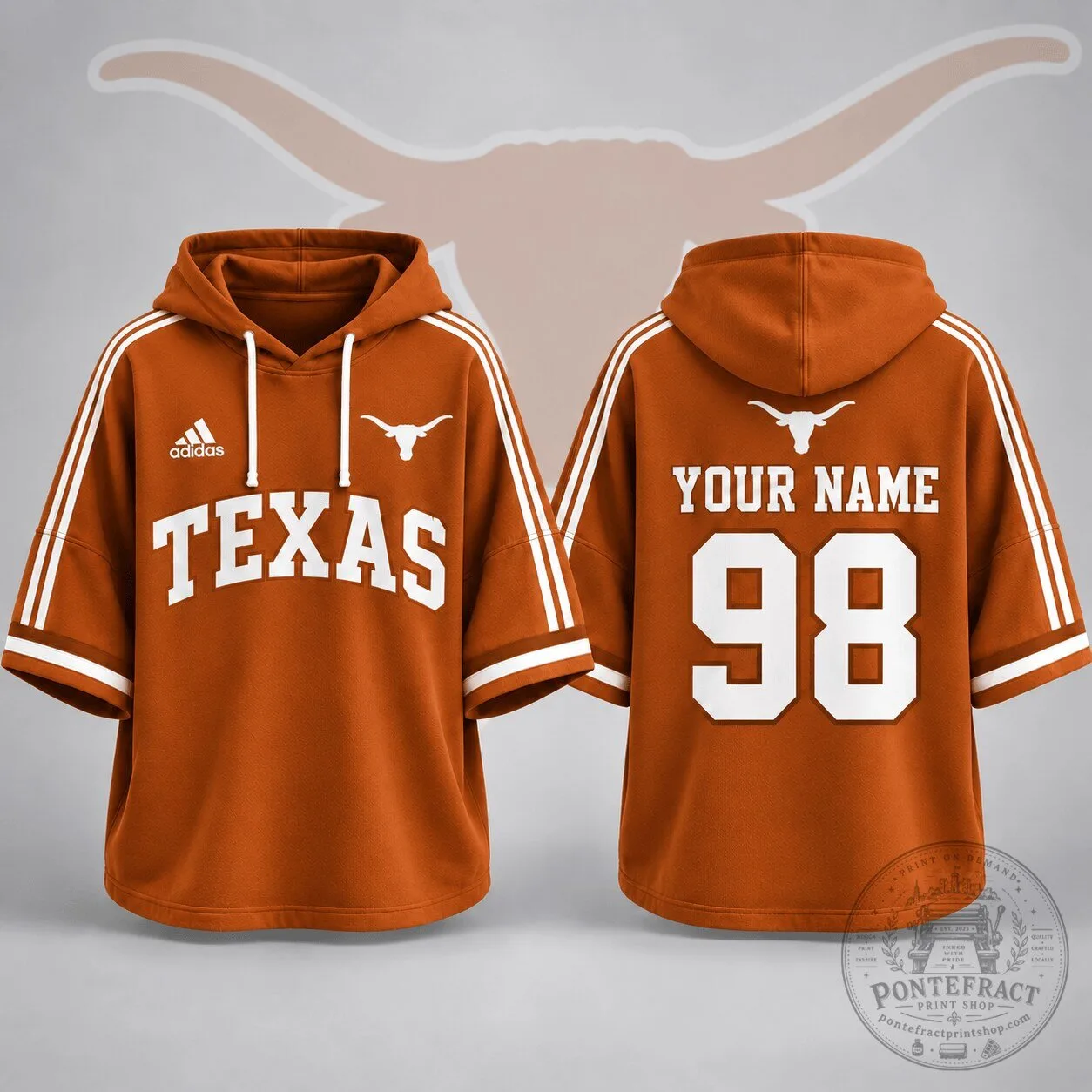 Texas Longhorns Personalized Short Sleeve Hoodie Jersey