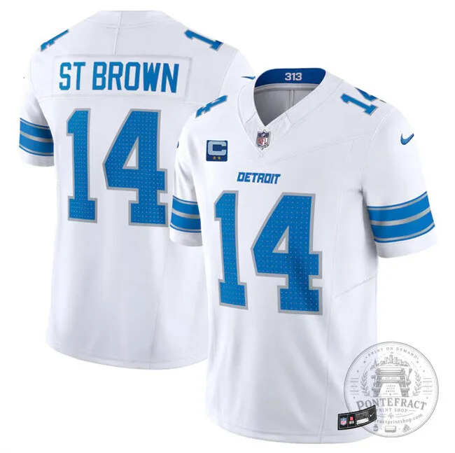 Amon-Ra St. Brown Detroit Lions White Football Jersey Number 14