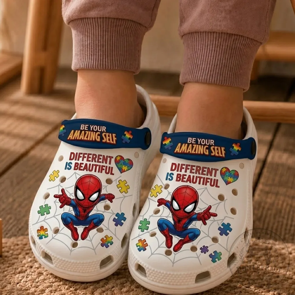 Spider-Man Autism Awareness Different Is Beautiful Be Your Amazing Self Clogs Spider-Man Autism Awareness Different Is Beautiful Be Your Amazing Self Clogs