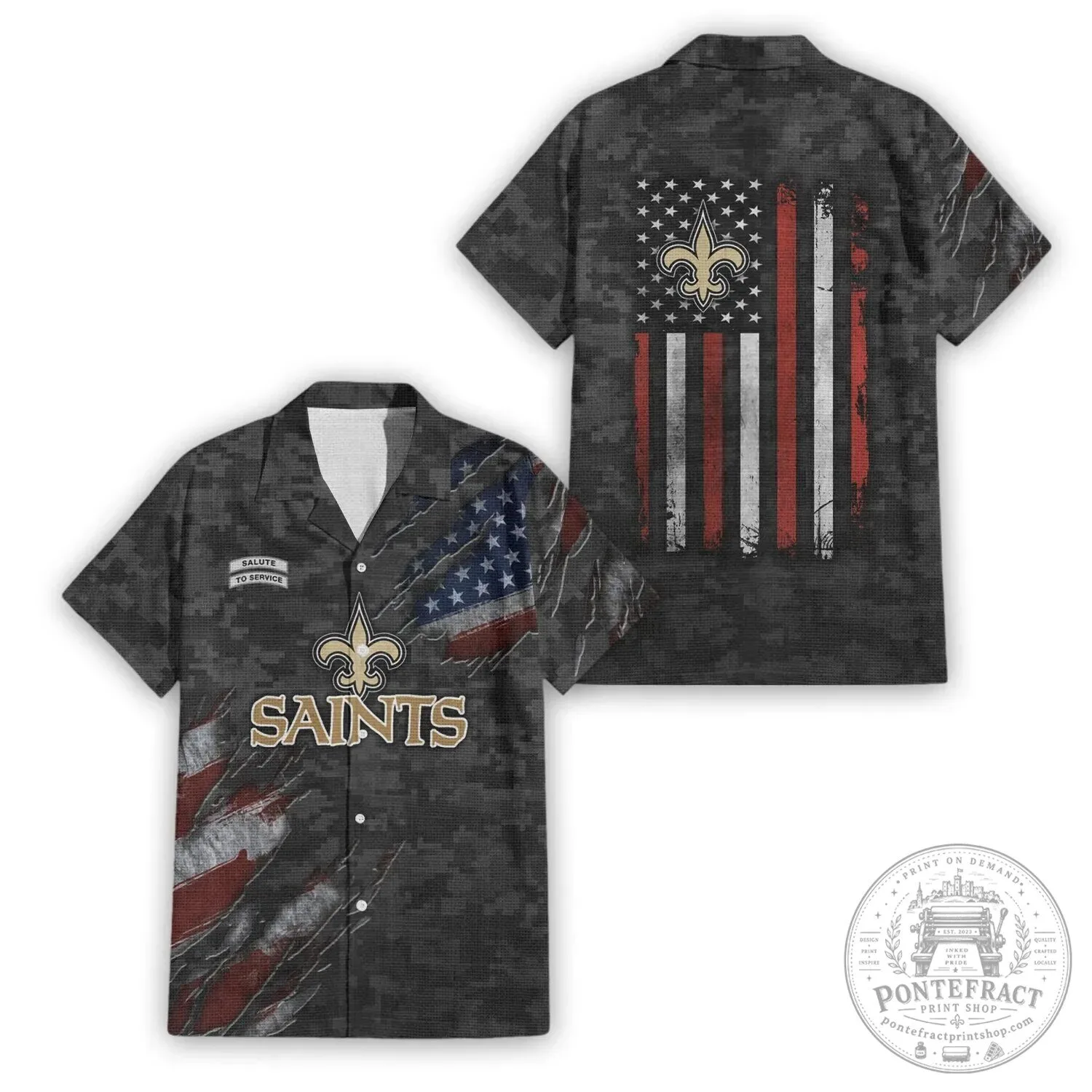 New Orleans Saints Salute To Service American Flag Camouflage Hawaiian Shirt