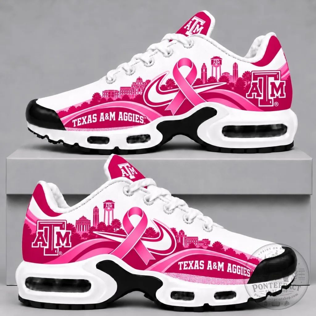 Texas A&M Aggies Pink Ribbon Breast Cancer Awareness Sneakers Texas A&M Aggies Pink Ribbon Breast Cancer Awareness Sneakers