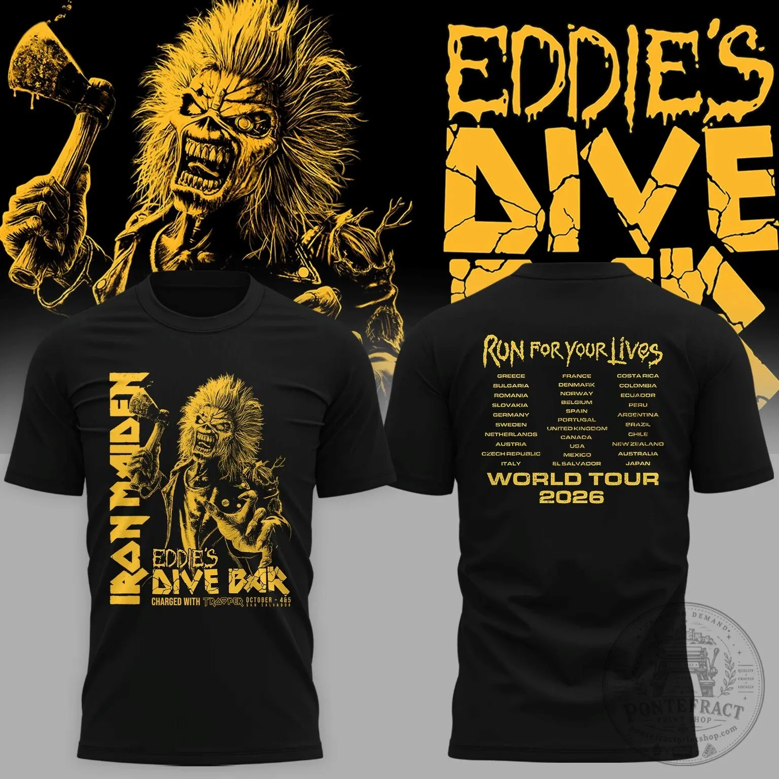 Iron Maiden Eddie's Dive Bar Run For Your Lives World Tour 2026 T-Shirt 1 Iron Maiden Eddie's Dive Bar Run For Your Lives World Tour 2026 T-Shirt