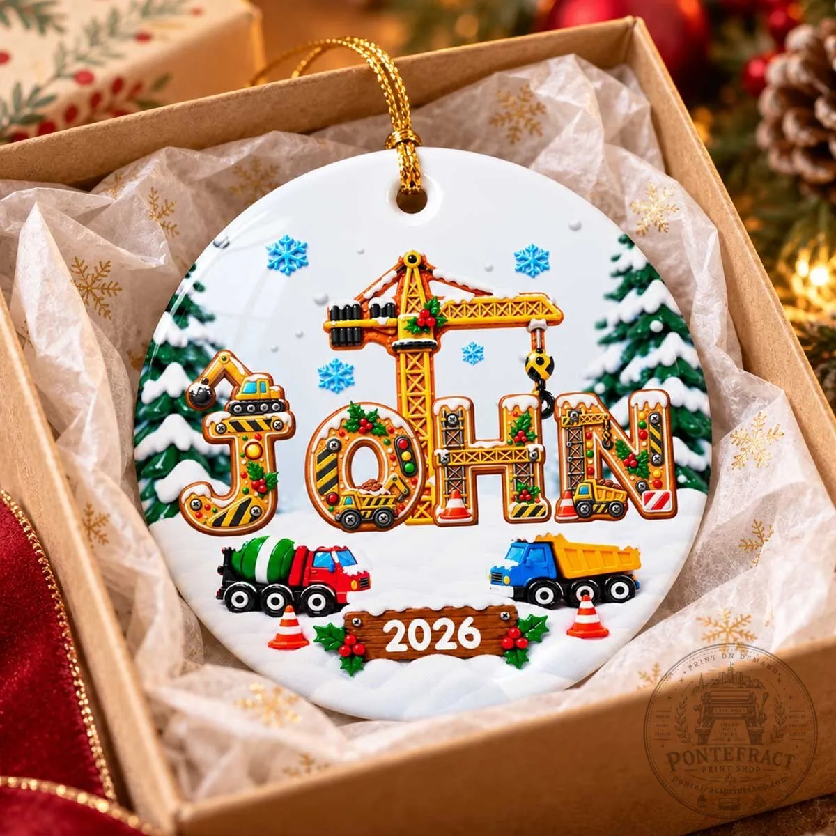 Personalized Construction Truck Christmas Ornament, Custom Name Boy Holiday Decoration 13 Personalized Construction Truck Christmas Ornament, Custom Name Boy Holiday Decoration