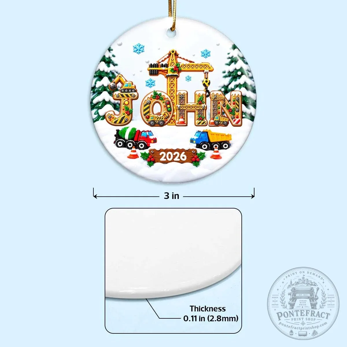 Personalized Construction Truck Christmas Ornament, Custom Name Boy Holiday Decoration 15 Personalized Construction Truck Christmas Ornament, Custom Name Boy Holiday Decoration