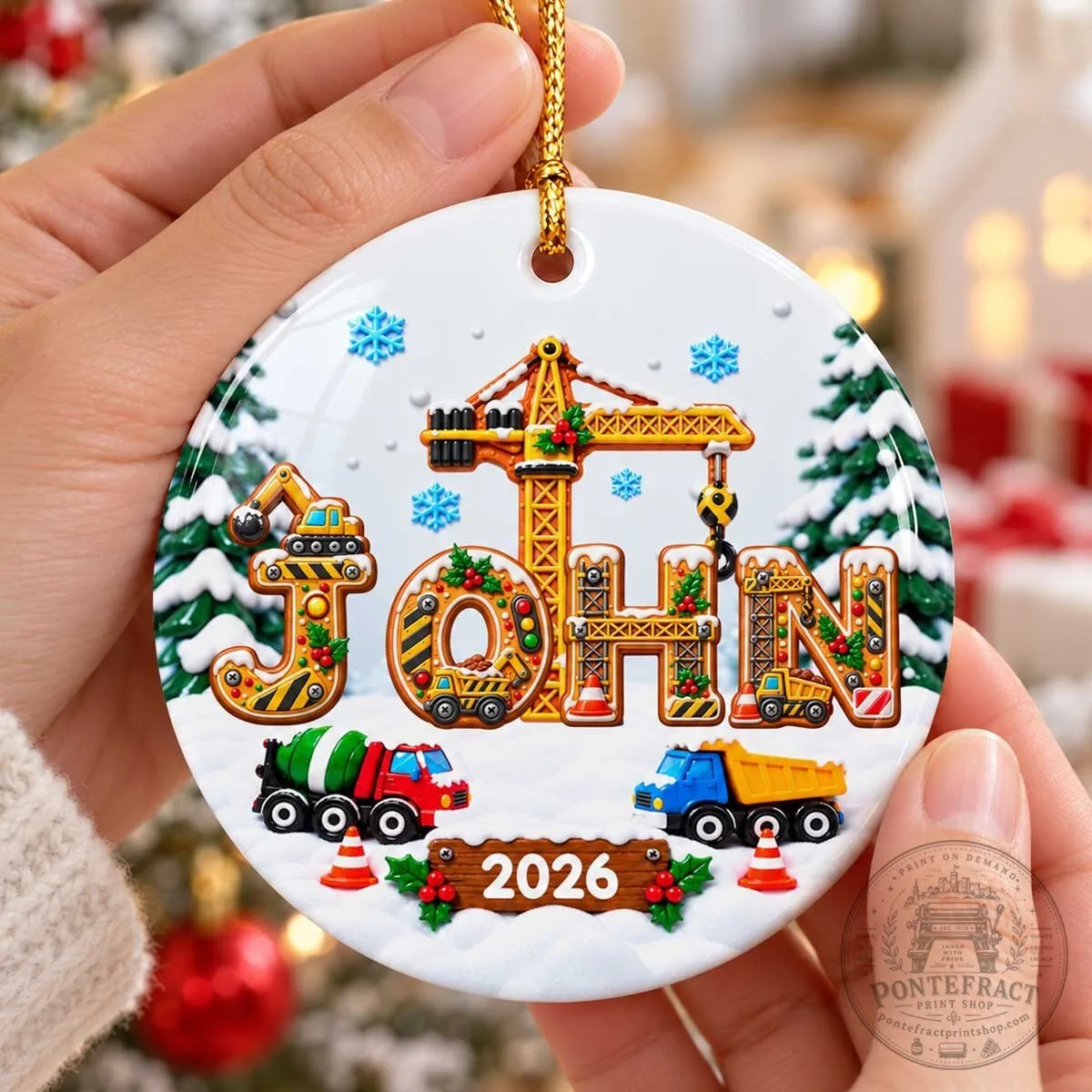 Personalized Construction Truck Christmas Ornament, Custom Name Boy Holiday Decoration 16 Personalized Construction Truck Christmas Ornament, Custom Name Boy Holiday Decoration