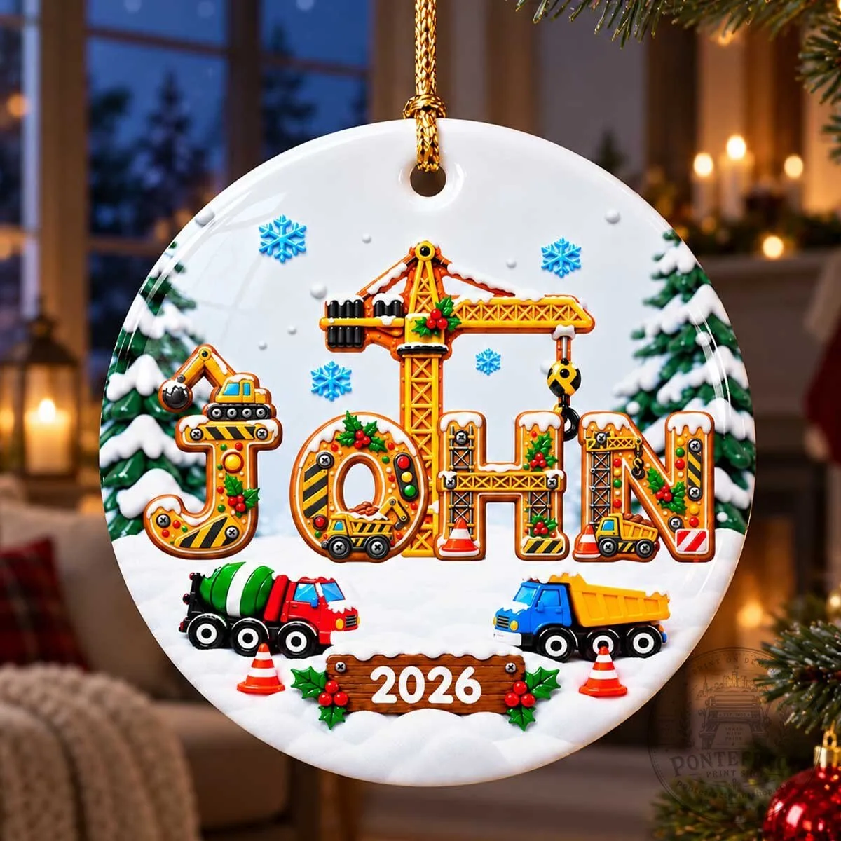 Personalized Construction Truck Christmas Ornament, Custom Name Boy Holiday Decoration 17 Personalized Construction Truck Christmas Ornament, Custom Name Boy Holiday Decoration