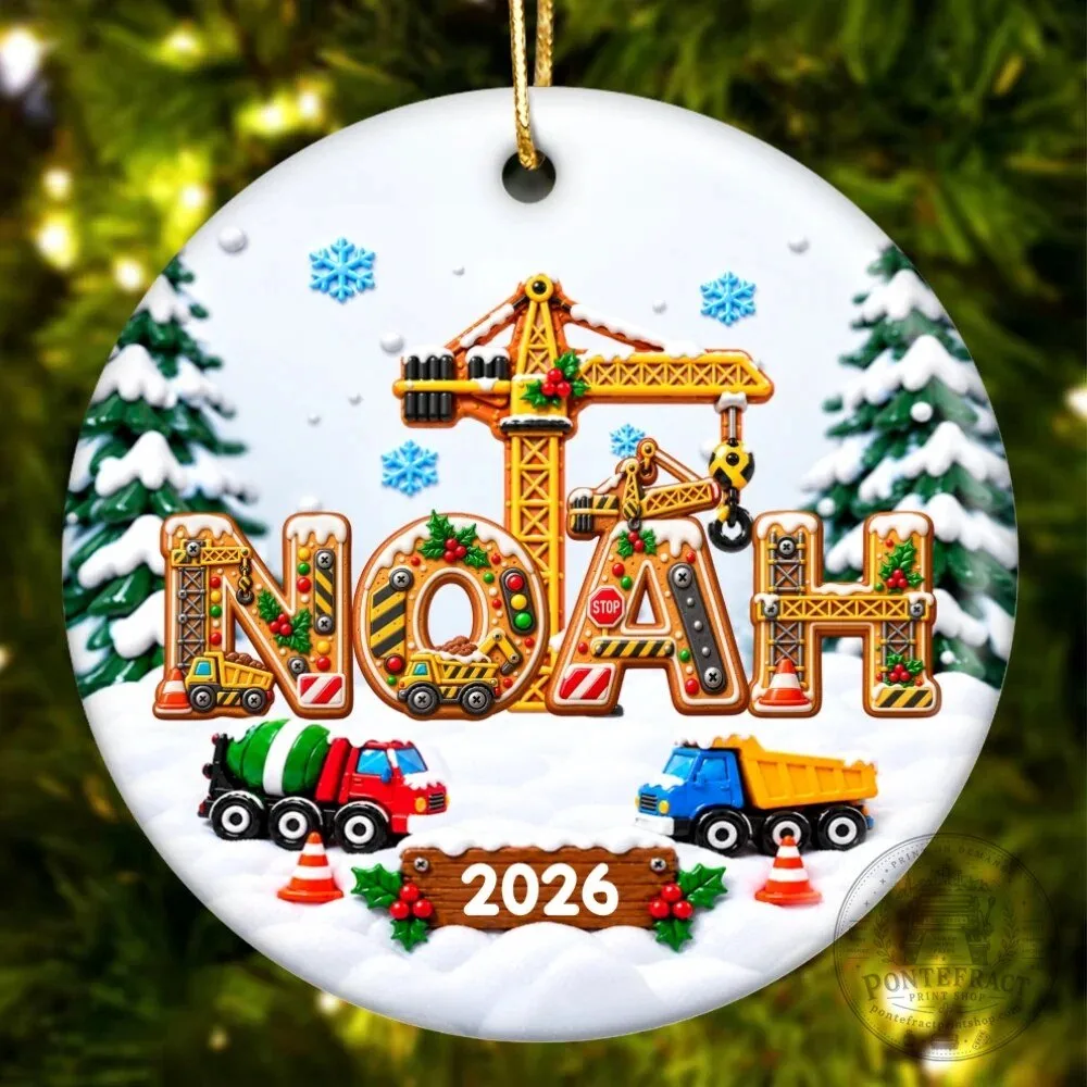 Personalized Construction Truck Christmas Ornament, Custom Name Boy Holiday Decoration 19 Personalized Construction Truck Christmas Ornament, Custom Name Boy Holiday Decoration