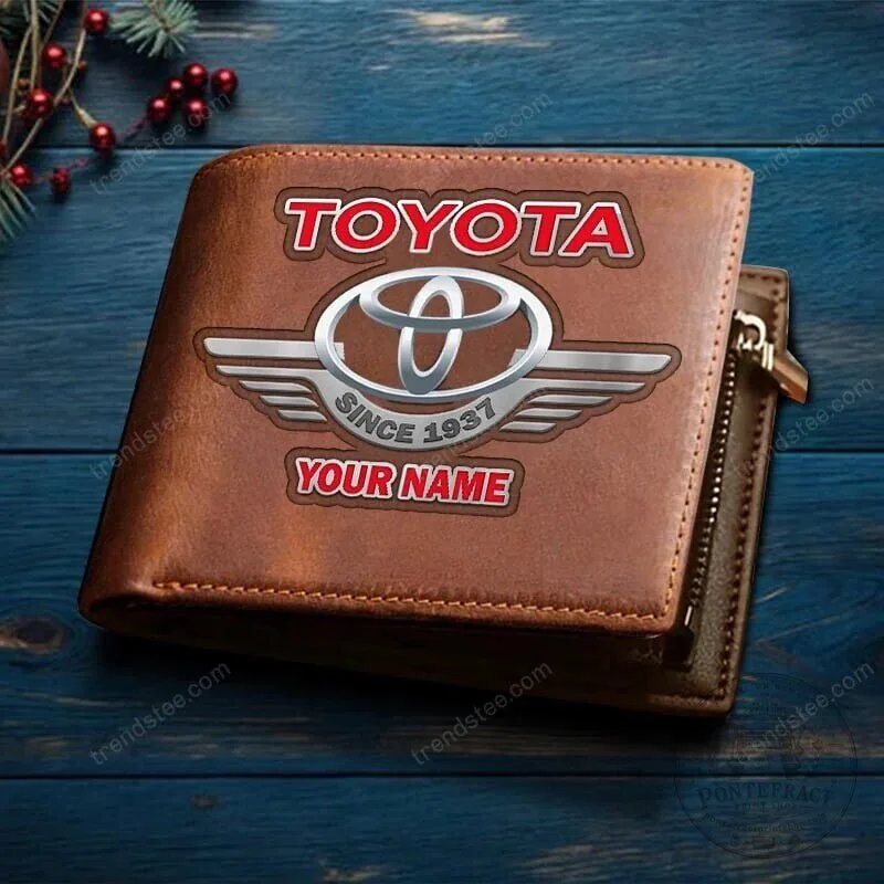Toyota Since 1937 Custom Name Brown Leather Wallet for Men