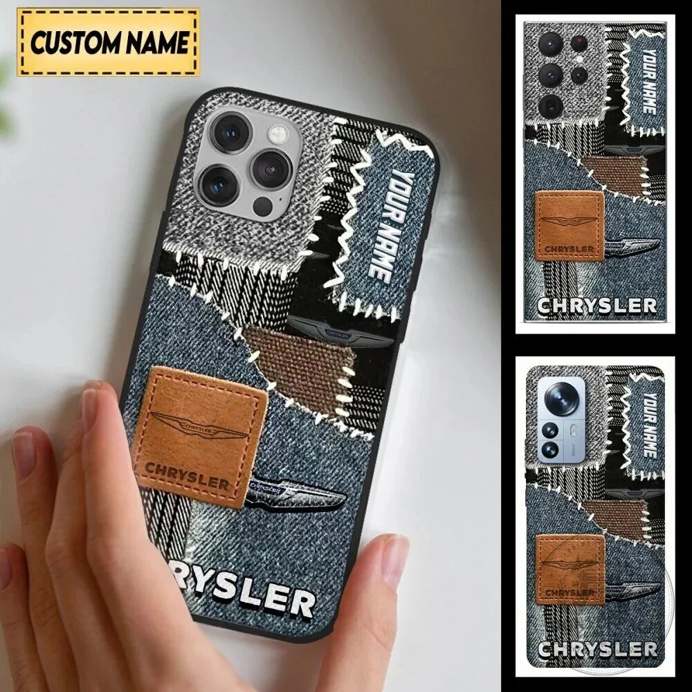 Chrysler Logo Denim Patchwork Custom Name Protective Phone Case