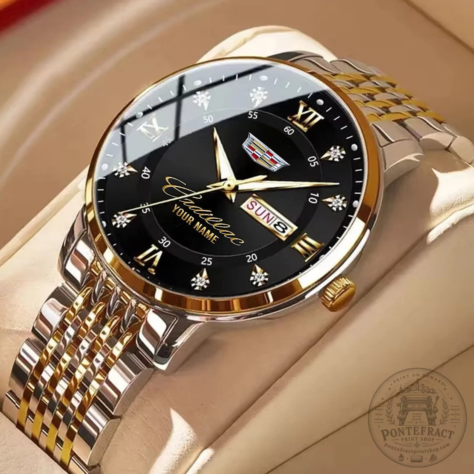 Cadillac Custom Name Gold and Silver Stainless Steel Watch