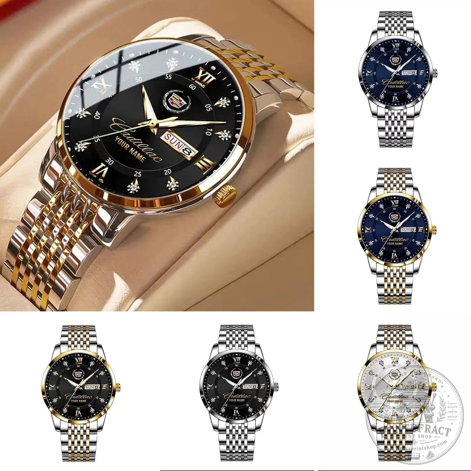 Cadillac Custom Name Gold and Silver Stainless Steel Watch 18 Cadillac Custom Name Gold and Silver Stainless Steel Watch