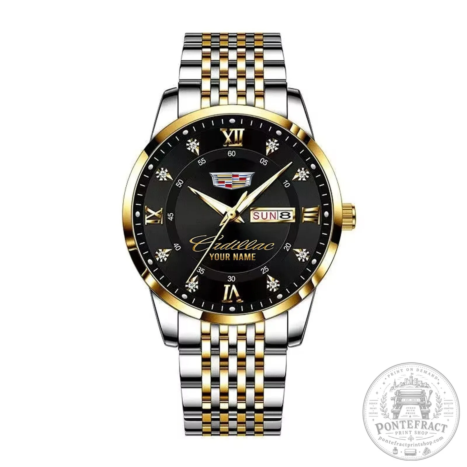 Cadillac Custom Name Gold and Silver Stainless Steel Watch 23 Cadillac Custom Name Gold and Silver Stainless Steel Watch