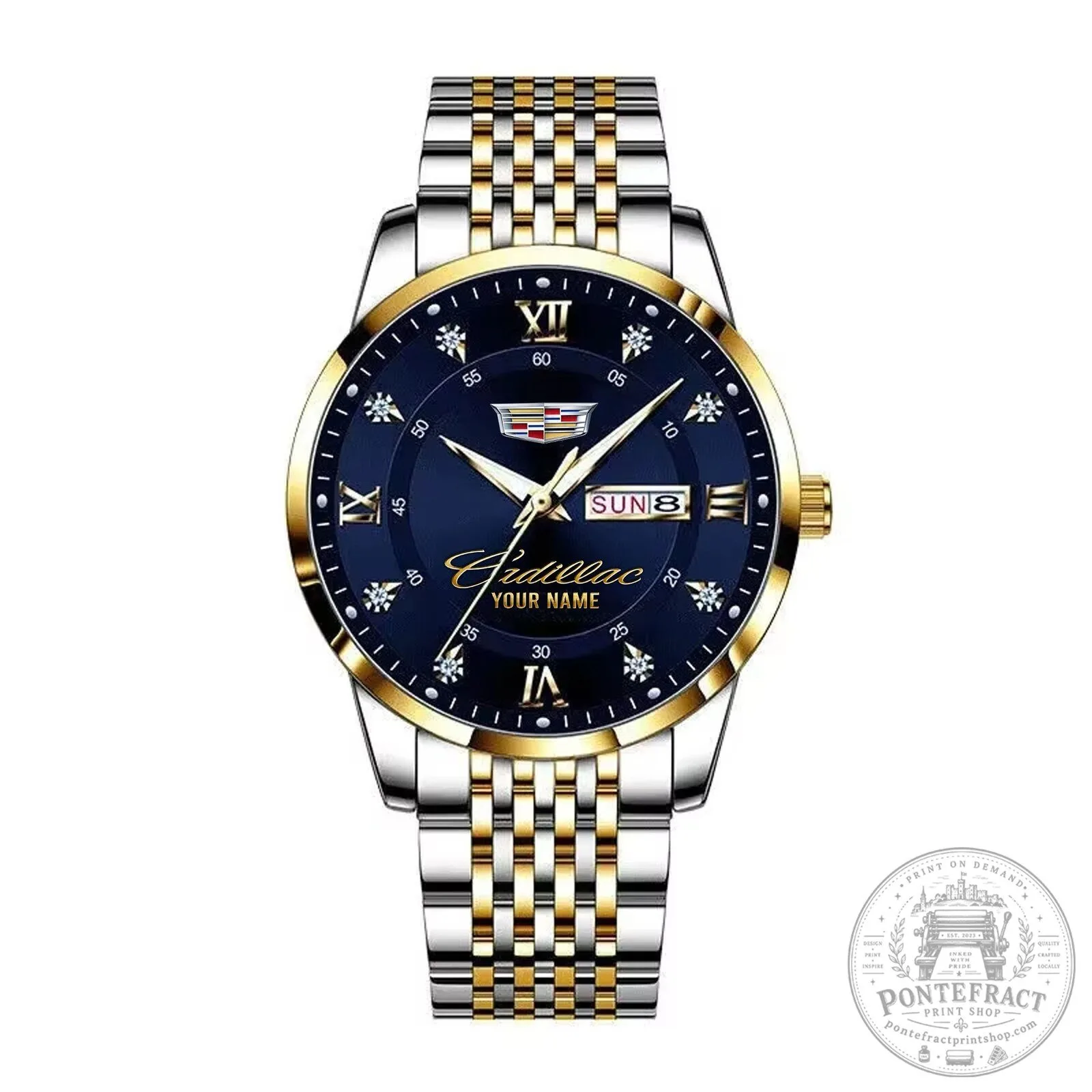 Cadillac Custom Name Gold and Silver Stainless Steel Watch 24 Cadillac Custom Name Gold and Silver Stainless Steel Watch
