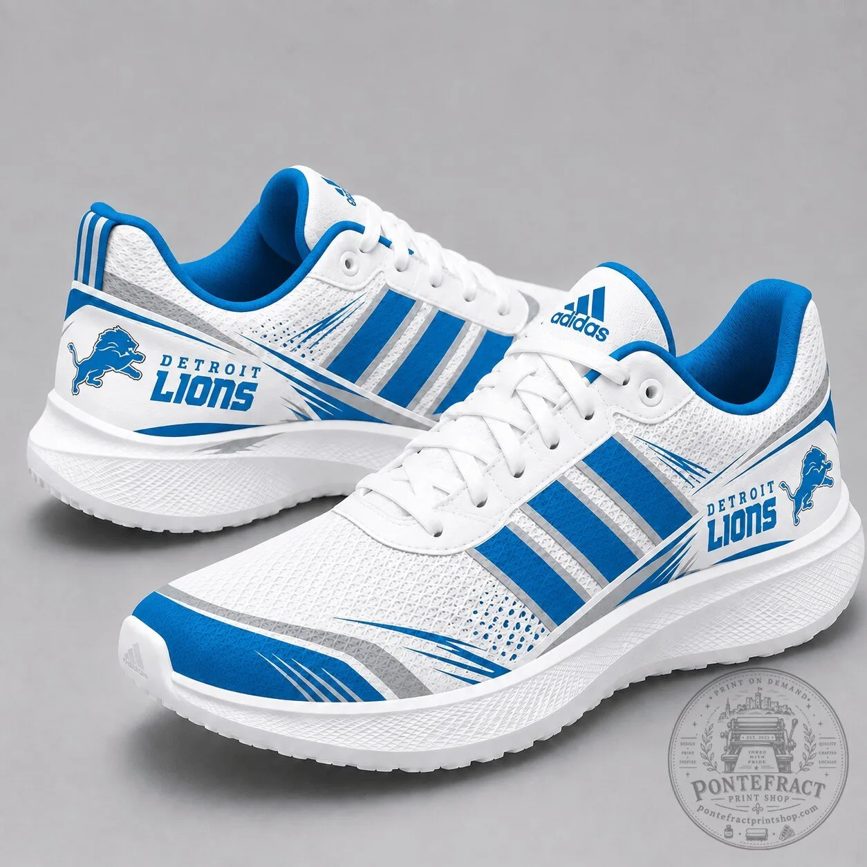 Detroit Lions NFL Team Logo White and Blue Running Shoes for Men and Women 2 Detroit Lions NFL Team Logo White and Blue Running Shoes for Men and Women