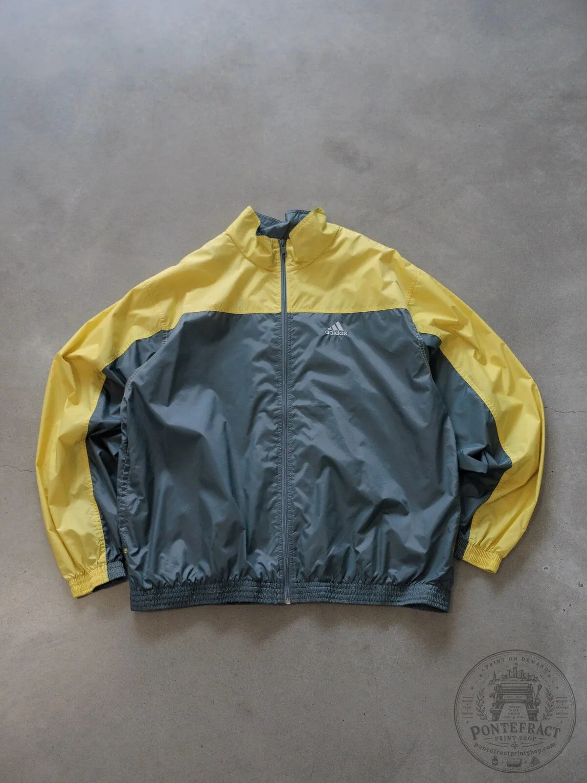Adidas Grey and Yellow Color Block Full Zip Windbreaker Jacket