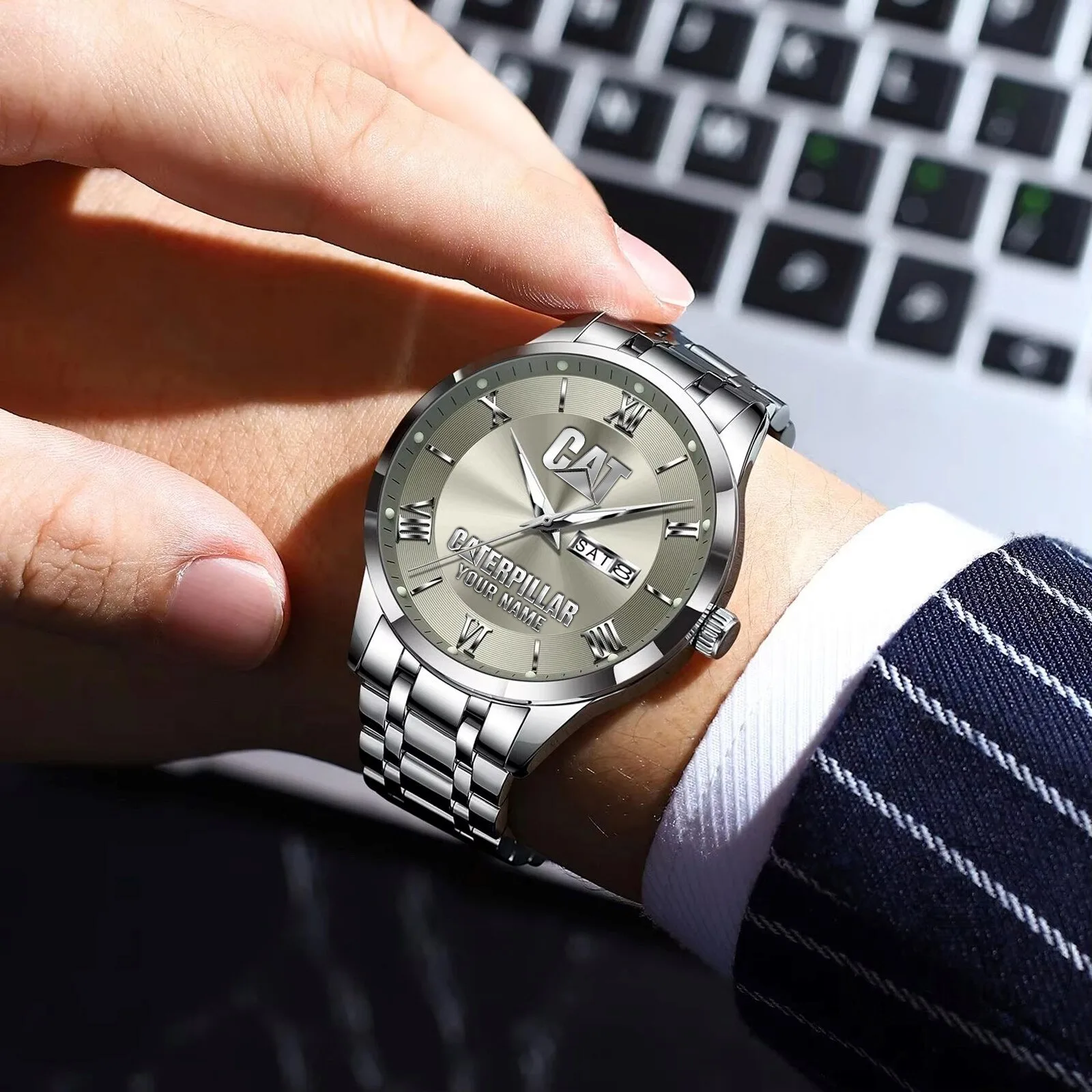 Caterpillar Custom Name Silver Stainless Steel Men's Watch 18 Caterpillar Custom Name Silver Stainless Steel Men