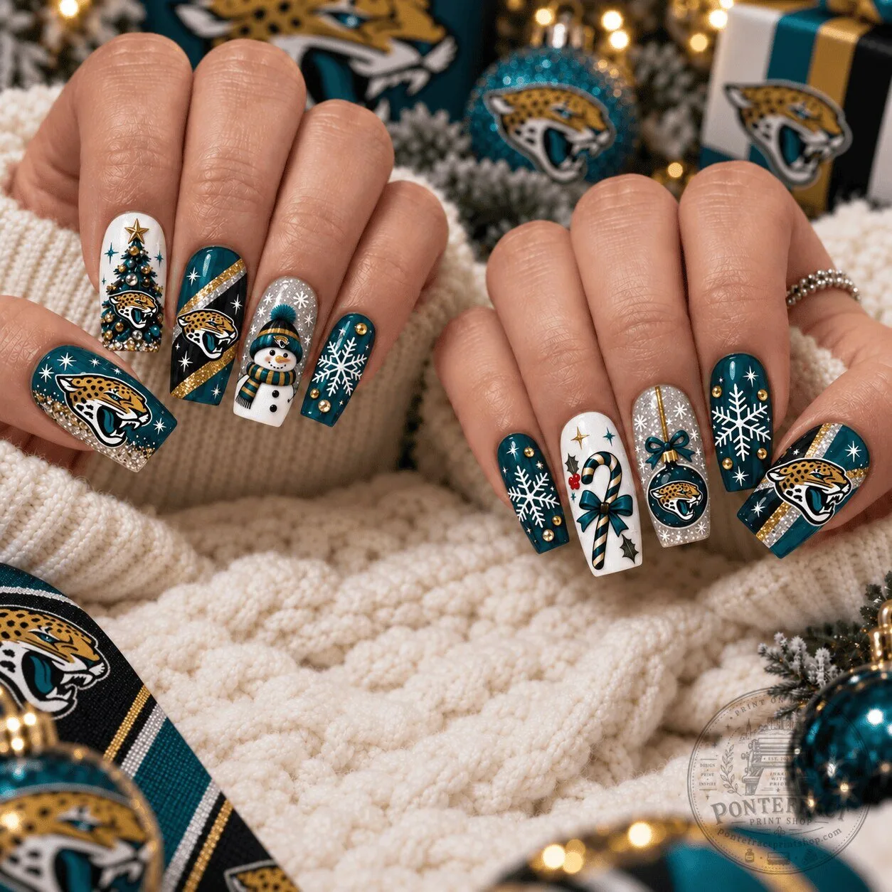 Jacksonville Jaguars Christmas Spirit NFL Football Team Press On Nails Set 2 Jacksonville Jaguars Christmas Spirit NFL Football Team Press On Nails Set
