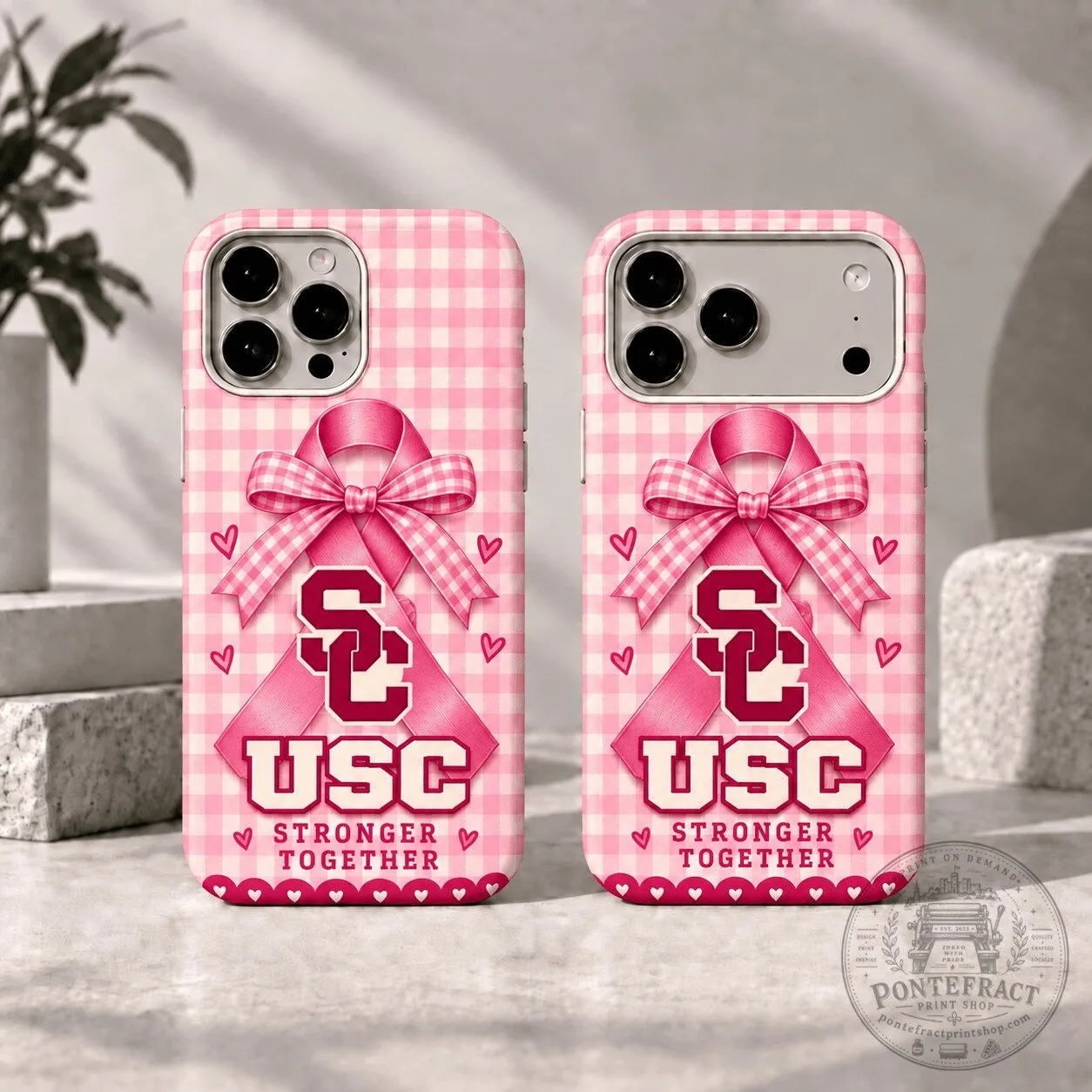 USC Trojans Breast Cancer Awareness Pink Gingham Pattern Phone Case