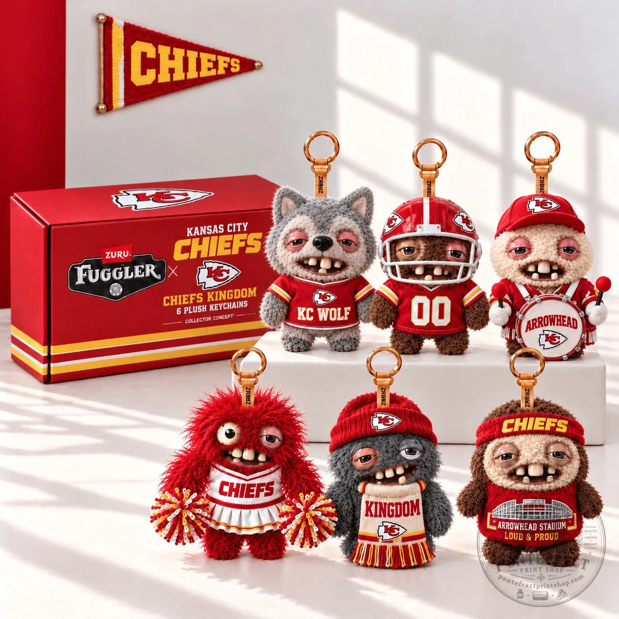 Kansas City Chiefs Fuggler Plush Keychain Collection Set