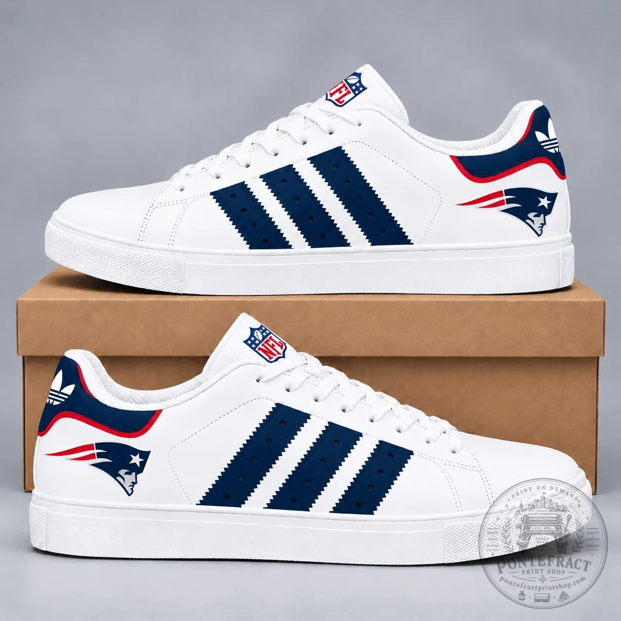 New England Patriots NFL Team Logo White Casual Sneakers Shoes