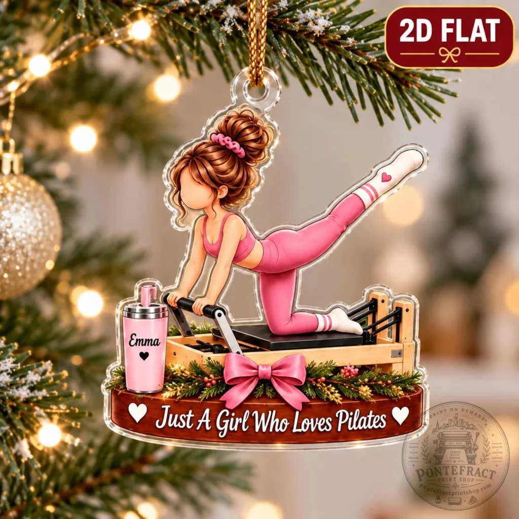 Personalized Pilates Girl Christmas Ornament, Custom Name Pilates Lover Gift Personalized Pilates Girl Christmas Ornament, Custom Name Pilates Lover Gift