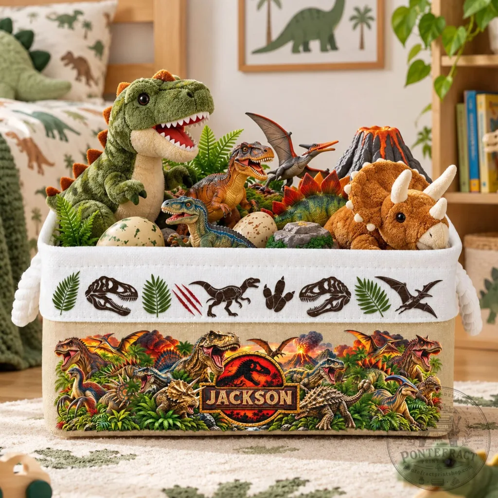 Personalized Jurassic Park Dinosaur Kids Room Storage Basket Personalized Jurassic Park Dinosaur Kids Room Storage Basket