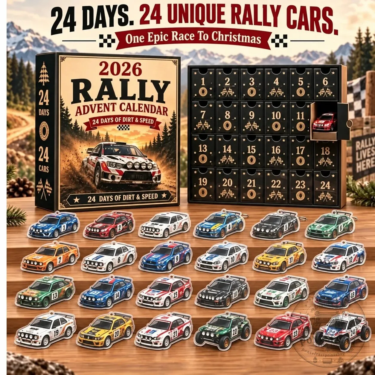 Rally Car Racing Advent Calendar 2026 with 24 Collectible Miniature Race Cars