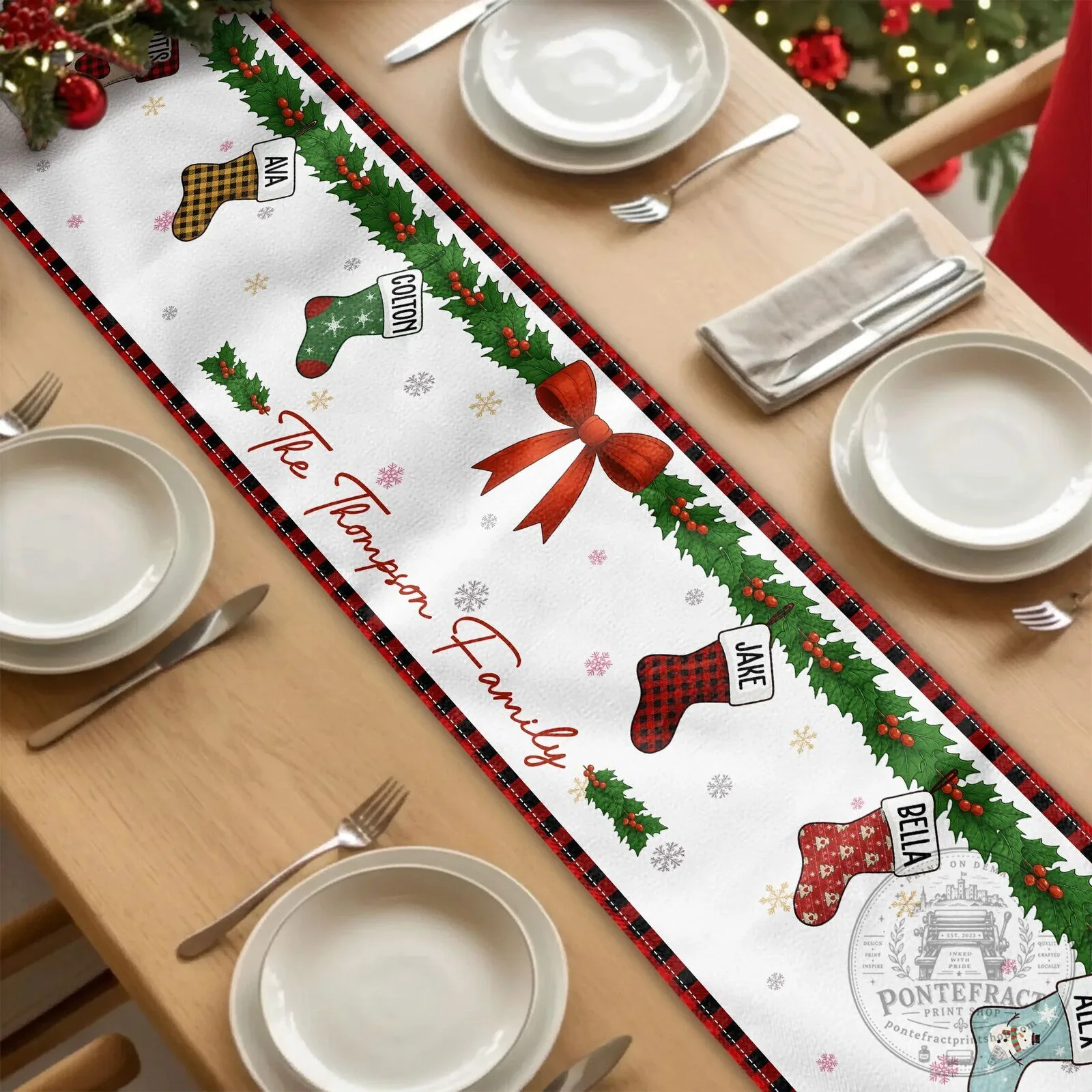 Personalized Christmas Stocking Family Name Custom Table Runner 6 Personalized Christmas Stocking Family Name Custom Table Runner