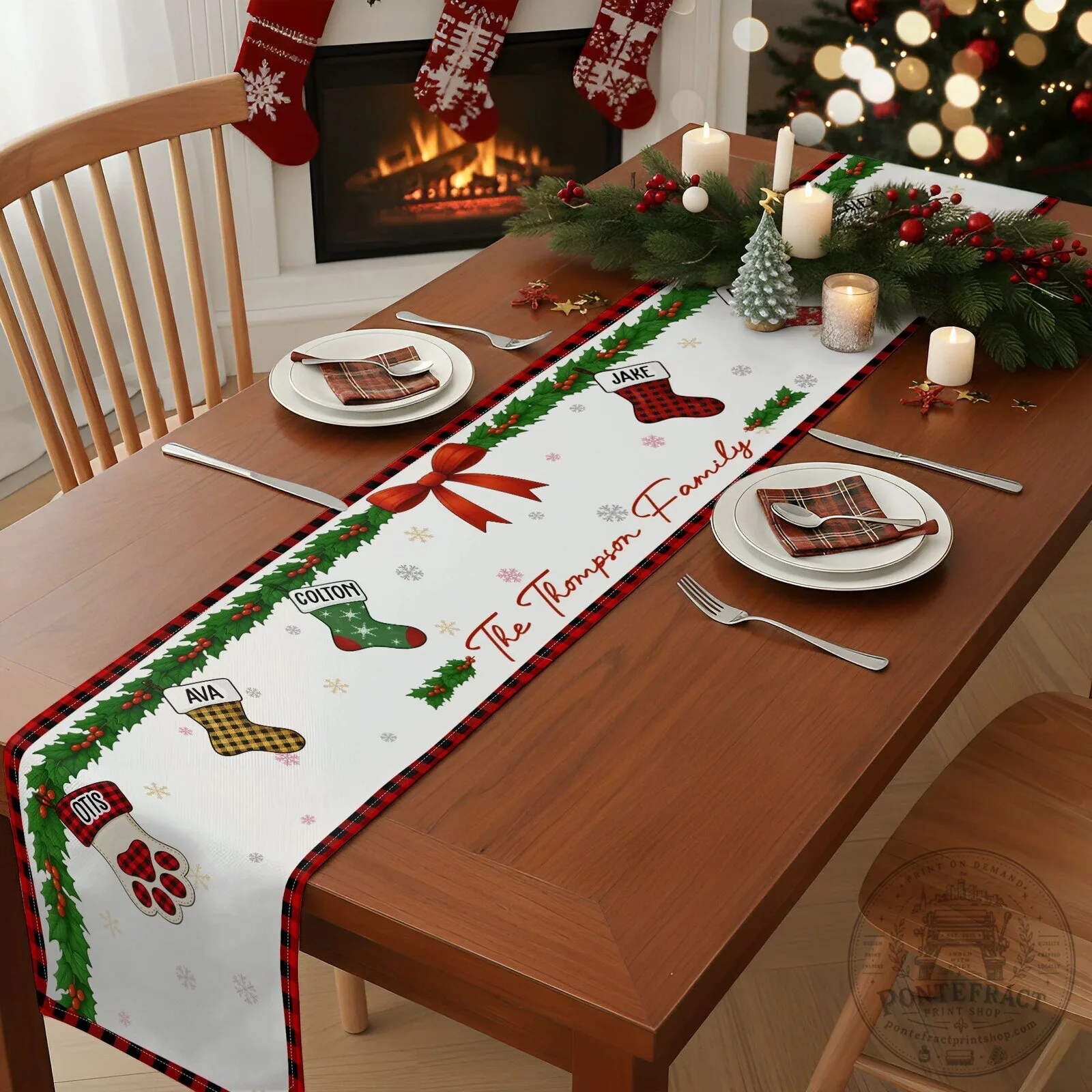 Personalized Christmas Stocking Family Name Custom Table Runner 7 Personalized Christmas Stocking Family Name Custom Table Runner
