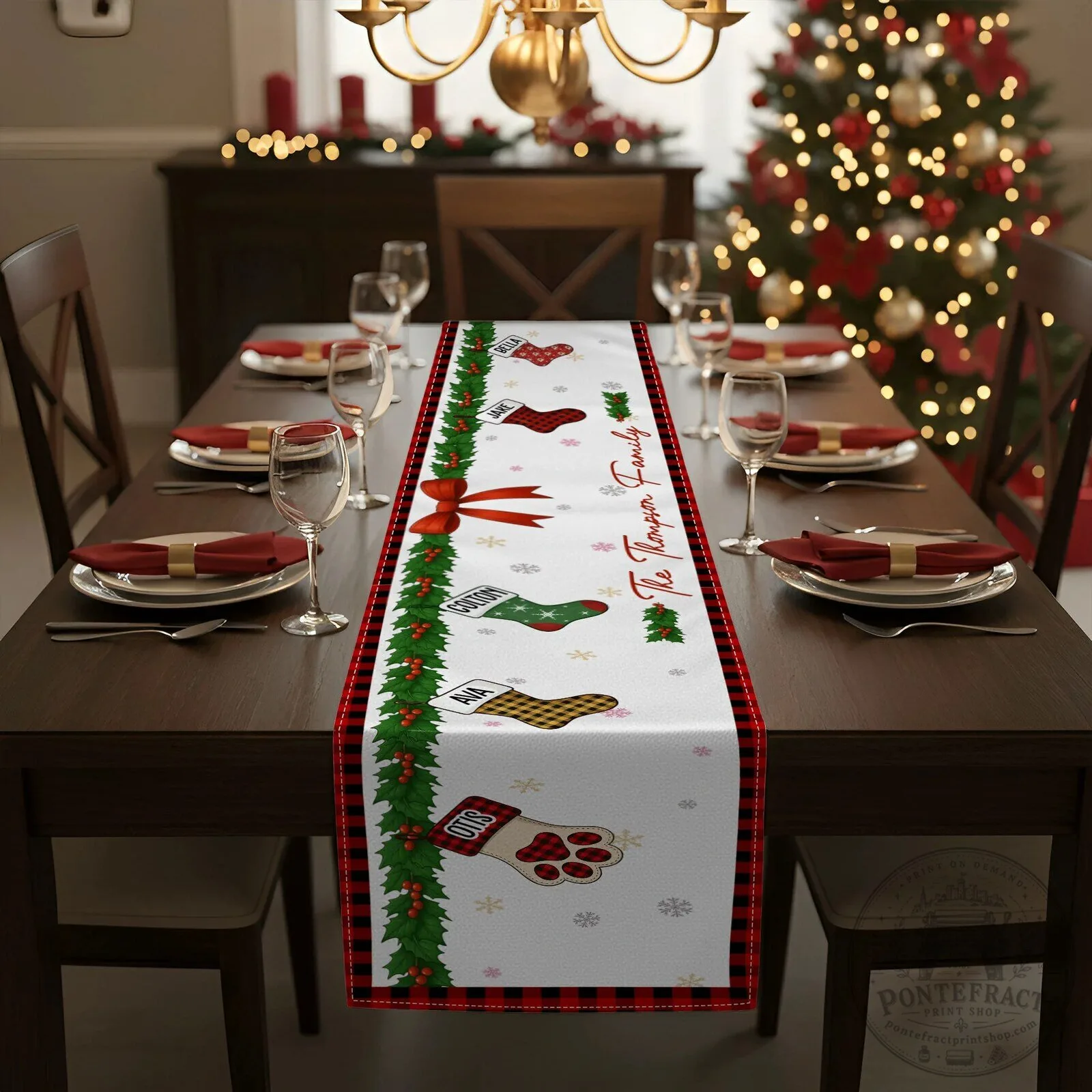 Personalized Christmas Stocking Family Name Custom Table Runner 8 Personalized Christmas Stocking Family Name Custom Table Runner