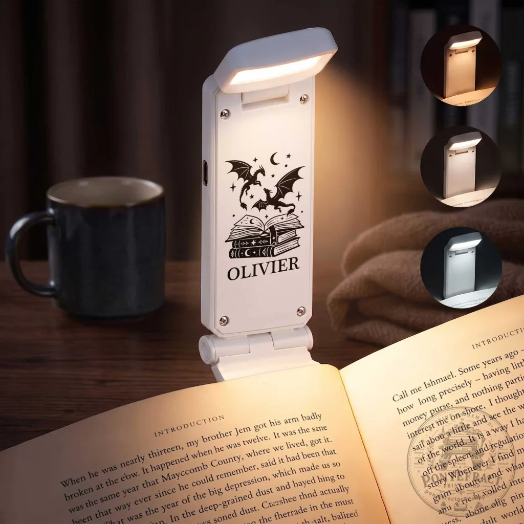 Personalized Book Dragon Reading Light, Custom Name Book Lover Clip-On Lamp Personalized Book Dragon Reading Light, Custom Name Book Lover Clip-On Lamp