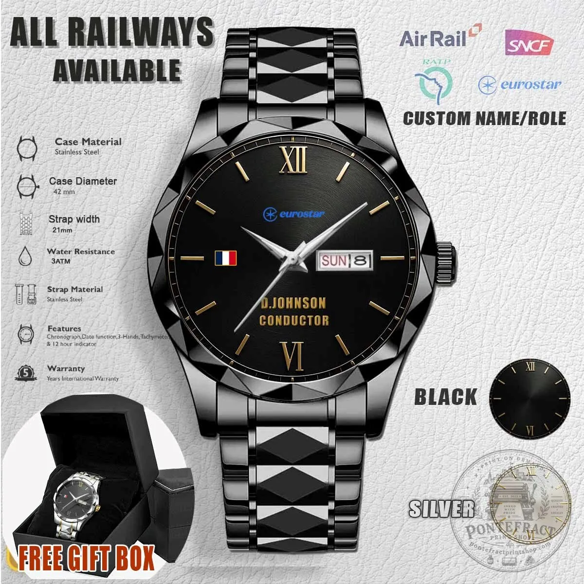 Eurostar Train Conductor Stainless Steel Wrist Watch with Custom Name 13 Eurostar Train Conductor Stainless Steel Wrist Watch with Custom Name