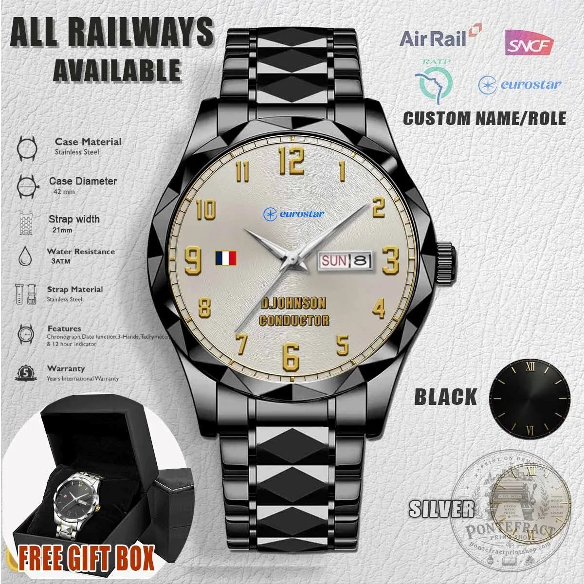 Eurostar Train Conductor Stainless Steel Wrist Watch with Custom Name 8 Eurostar Train Conductor Stainless Steel Wrist Watch with Custom Name