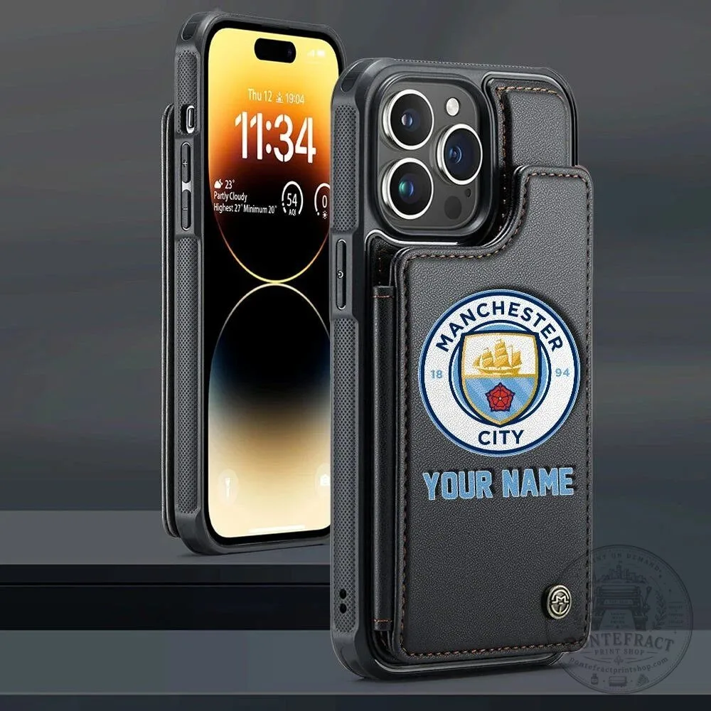 Manchester City Personalized Name Leather Flip Wallet Phone Case